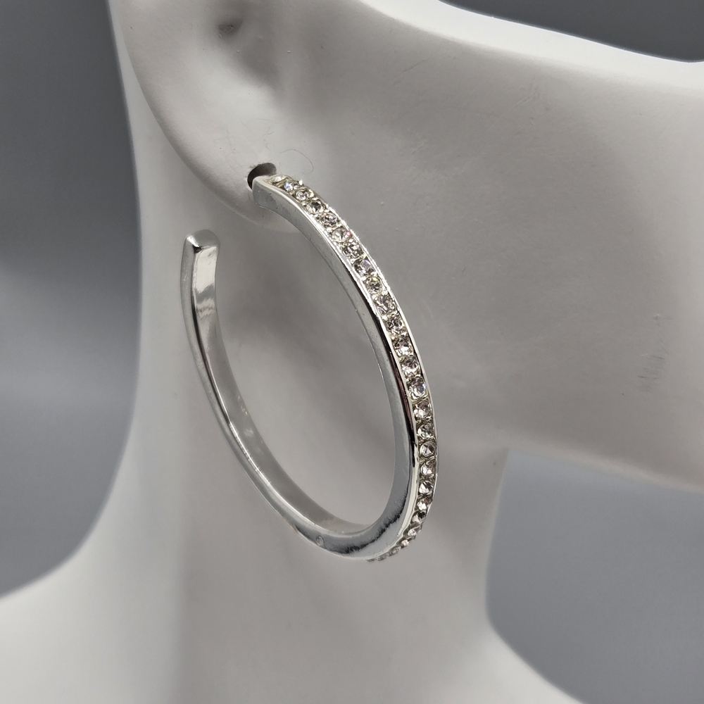 Swarovski Elements Hoop Earrings Silver Overlay L… - image 1
